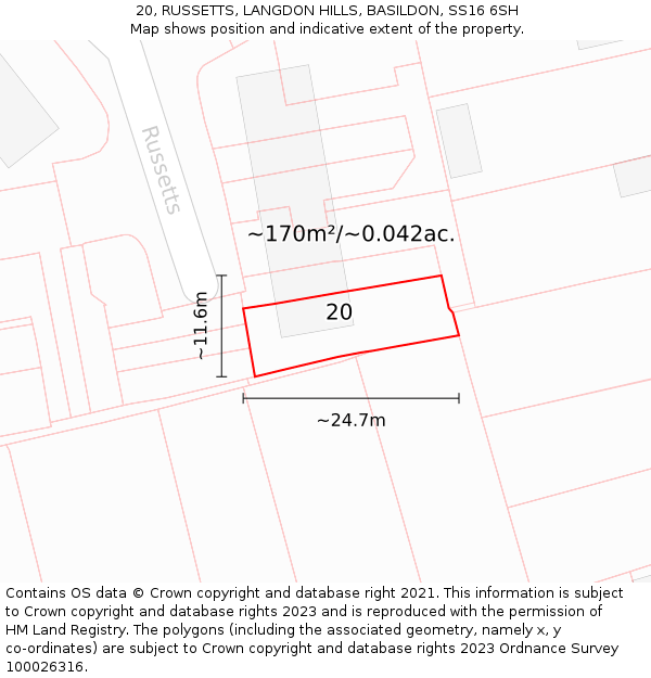 20, RUSSETTS, LANGDON HILLS, BASILDON, SS16 6SH: Plot and title map