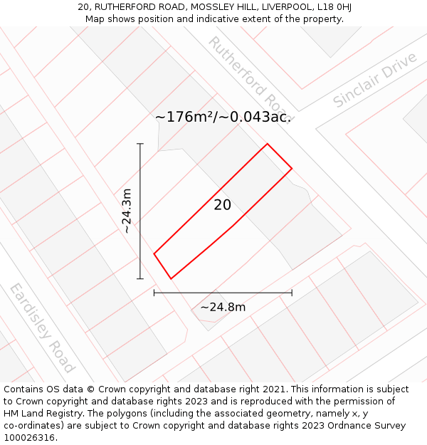 20, RUTHERFORD ROAD, MOSSLEY HILL, LIVERPOOL, L18 0HJ: Plot and title map