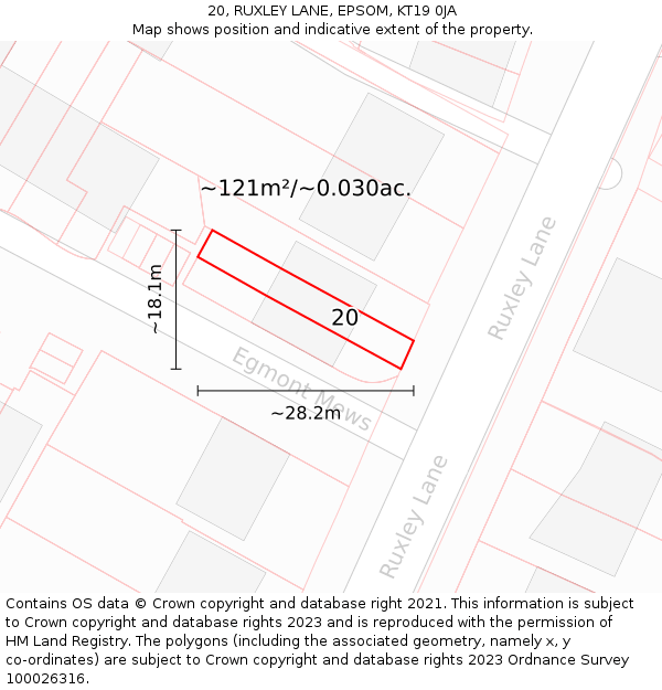 20, RUXLEY LANE, EPSOM, KT19 0JA: Plot and title map