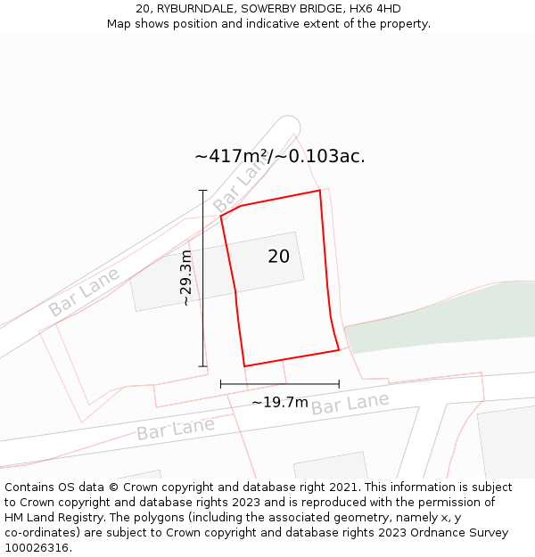 20, RYBURNDALE, SOWERBY BRIDGE, HX6 4HD: Plot and title map