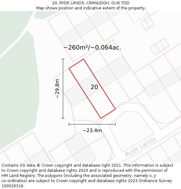 20, RYDE LANDS, CRANLEIGH, GU6 7DD: Plot and title map
