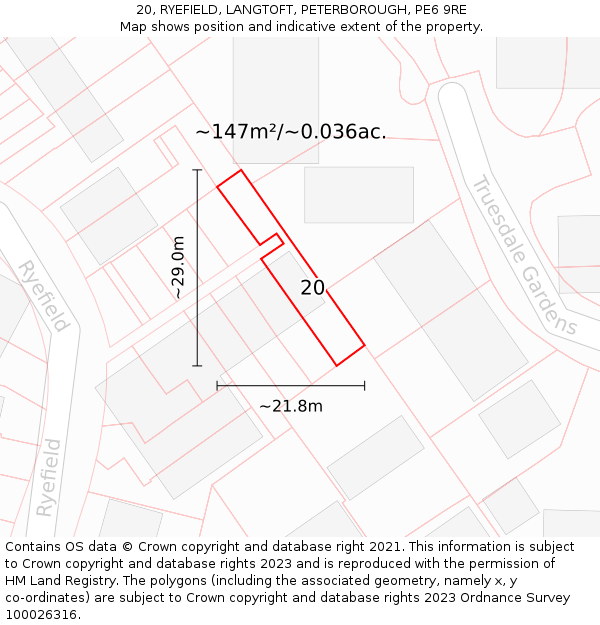20, RYEFIELD, LANGTOFT, PETERBOROUGH, PE6 9RE: Plot and title map