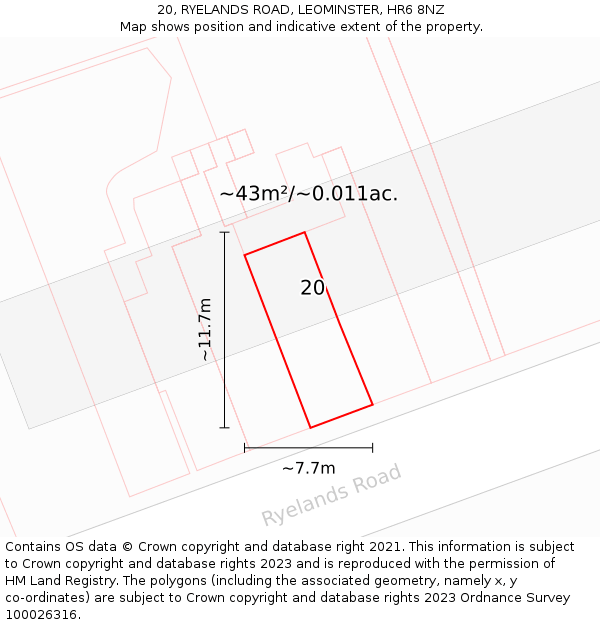 20, RYELANDS ROAD, LEOMINSTER, HR6 8NZ: Plot and title map