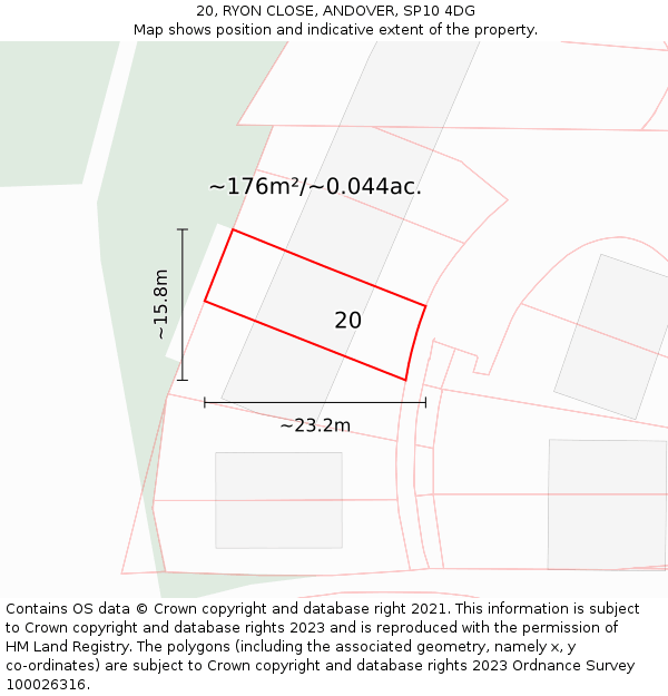 20, RYON CLOSE, ANDOVER, SP10 4DG: Plot and title map