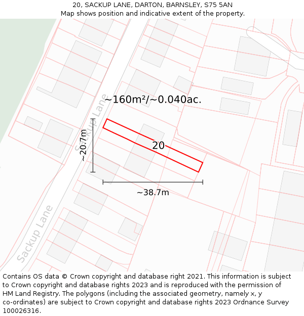 20, SACKUP LANE, DARTON, BARNSLEY, S75 5AN: Plot and title map