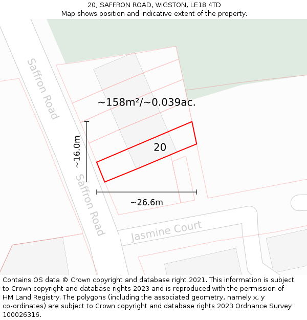 20, SAFFRON ROAD, WIGSTON, LE18 4TD: Plot and title map