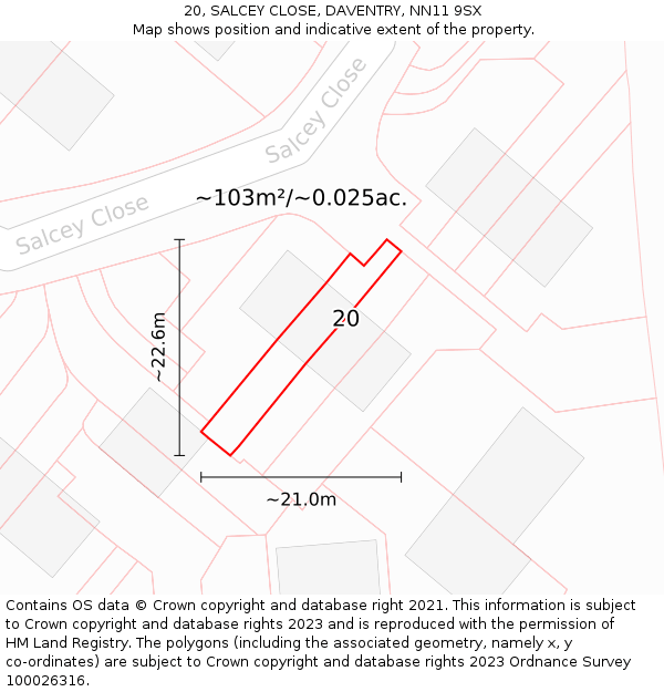 20, SALCEY CLOSE, DAVENTRY, NN11 9SX: Plot and title map