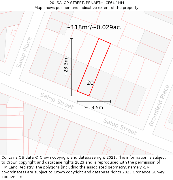20, SALOP STREET, PENARTH, CF64 1HH: Plot and title map