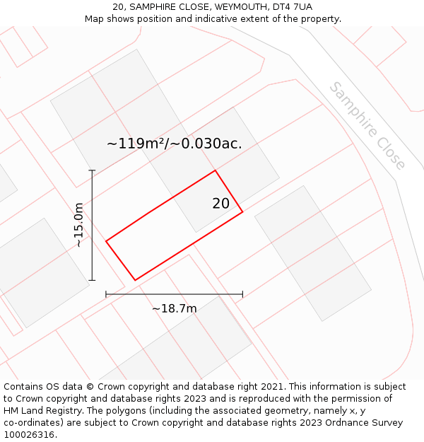 20, SAMPHIRE CLOSE, WEYMOUTH, DT4 7UA: Plot and title map