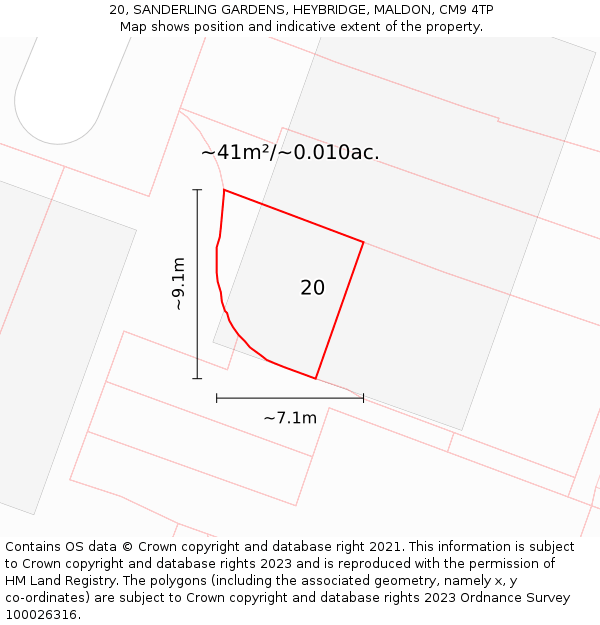 20, SANDERLING GARDENS, HEYBRIDGE, MALDON, CM9 4TP: Plot and title map