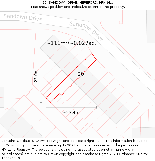 20, SANDOWN DRIVE, HEREFORD, HR4 9LU: Plot and title map