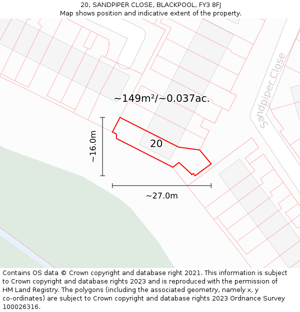 20, SANDPIPER CLOSE, BLACKPOOL, FY3 8FJ: Plot and title map