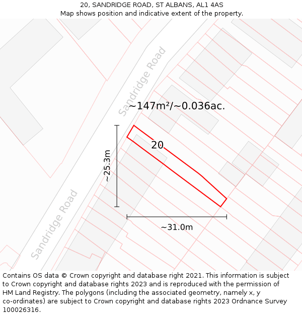 20, SANDRIDGE ROAD, ST ALBANS, AL1 4AS: Plot and title map