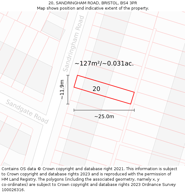 20, SANDRINGHAM ROAD, BRISTOL, BS4 3PR: Plot and title map