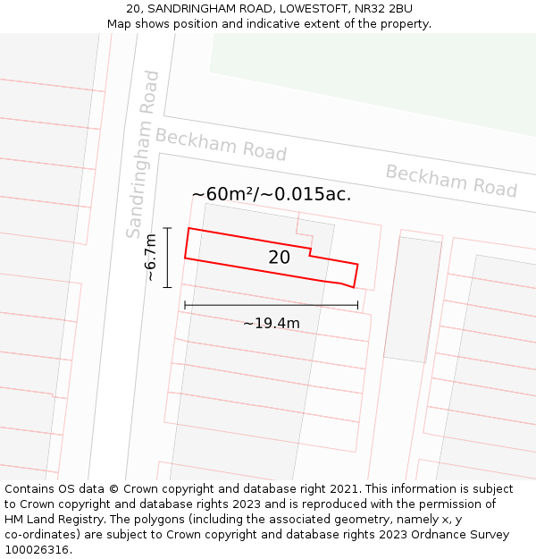 20, SANDRINGHAM ROAD, LOWESTOFT, NR32 2BU: Plot and title map