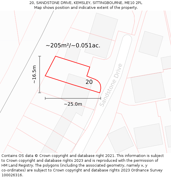 20, SANDSTONE DRIVE, KEMSLEY, SITTINGBOURNE, ME10 2PL: Plot and title map