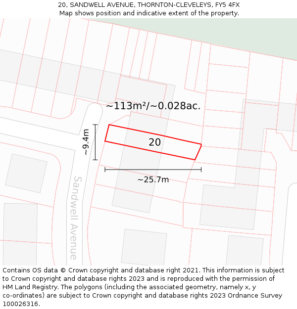 20, SANDWELL AVENUE, THORNTON-CLEVELEYS, FY5 4FX: Plot and title map