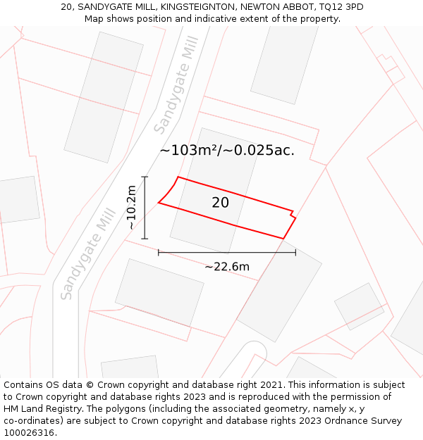 20, SANDYGATE MILL, KINGSTEIGNTON, NEWTON ABBOT, TQ12 3PD: Plot and title map