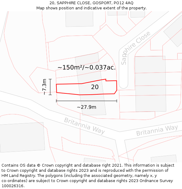 20, SAPPHIRE CLOSE, GOSPORT, PO12 4AQ: Plot and title map