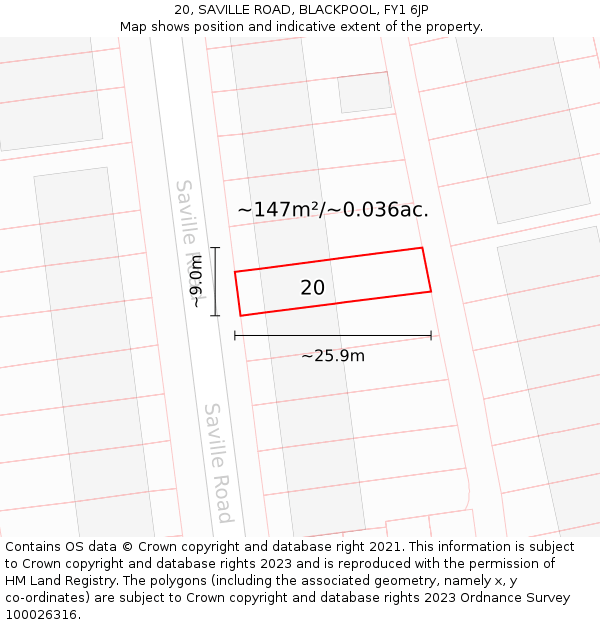 20, SAVILLE ROAD, BLACKPOOL, FY1 6JP: Plot and title map