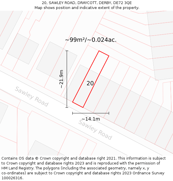 20, SAWLEY ROAD, DRAYCOTT, DERBY, DE72 3QE: Plot and title map