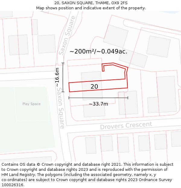 20, SAXON SQUARE, THAME, OX9 2FS: Plot and title map