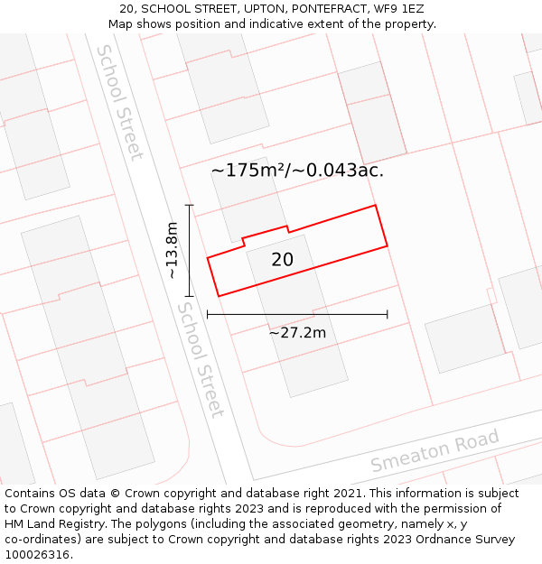 20, SCHOOL STREET, UPTON, PONTEFRACT, WF9 1EZ: Plot and title map