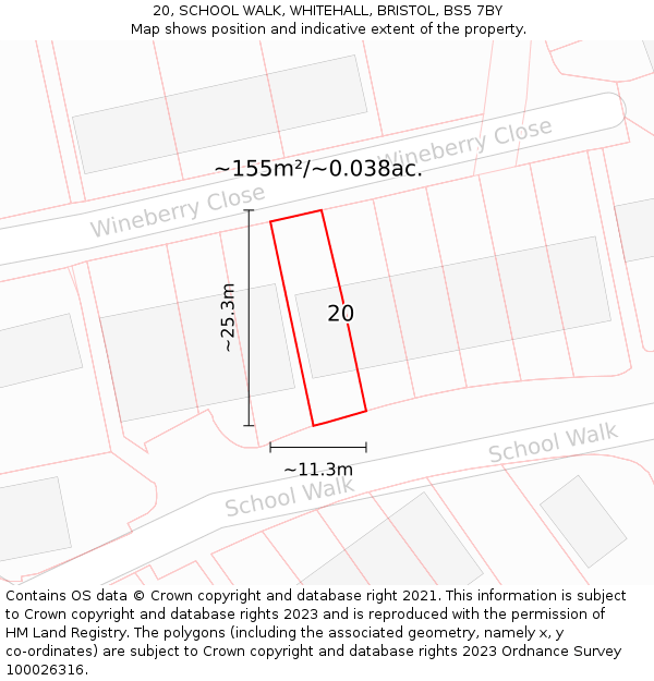 20, SCHOOL WALK, WHITEHALL, BRISTOL, BS5 7BY: Plot and title map