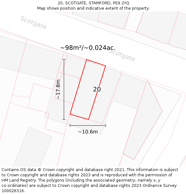 20, SCOTGATE, STAMFORD, PE9 2YQ: Plot and title map
