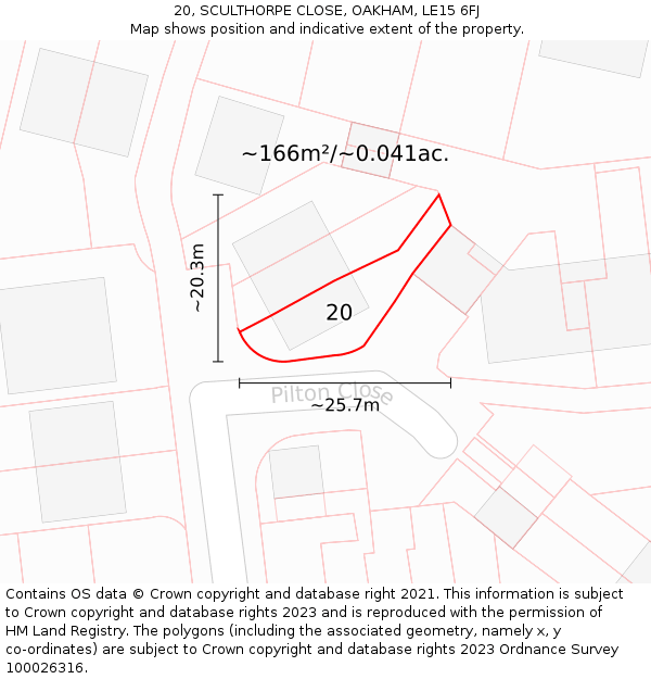 20, SCULTHORPE CLOSE, OAKHAM, LE15 6FJ: Plot and title map