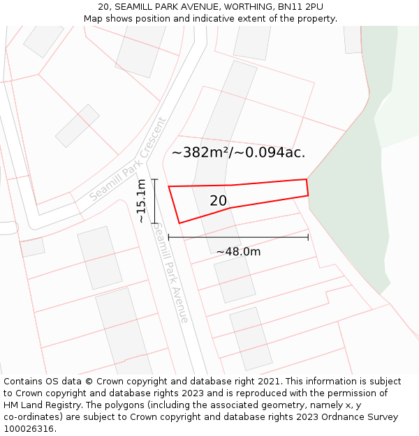 20, SEAMILL PARK AVENUE, WORTHING, BN11 2PU: Plot and title map