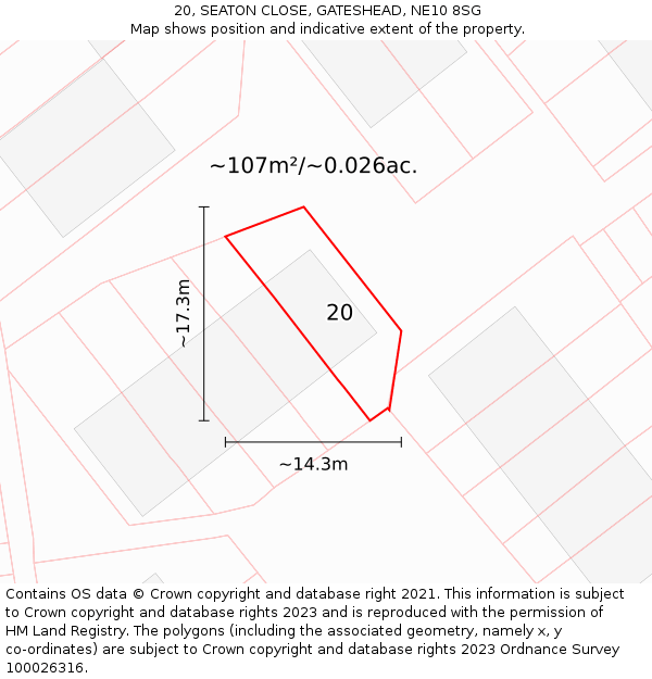 20, SEATON CLOSE, GATESHEAD, NE10 8SG: Plot and title map