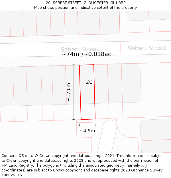 20, SEBERT STREET, GLOUCESTER, GL1 3BP: Plot and title map
