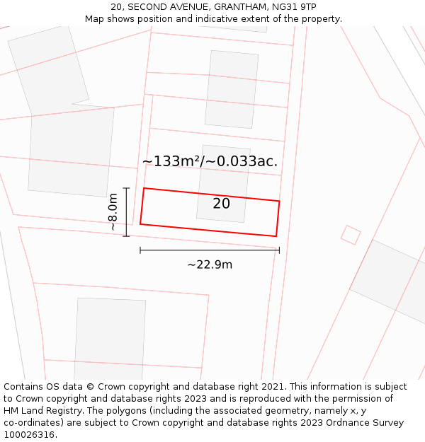 20, SECOND AVENUE, GRANTHAM, NG31 9TP: Plot and title map