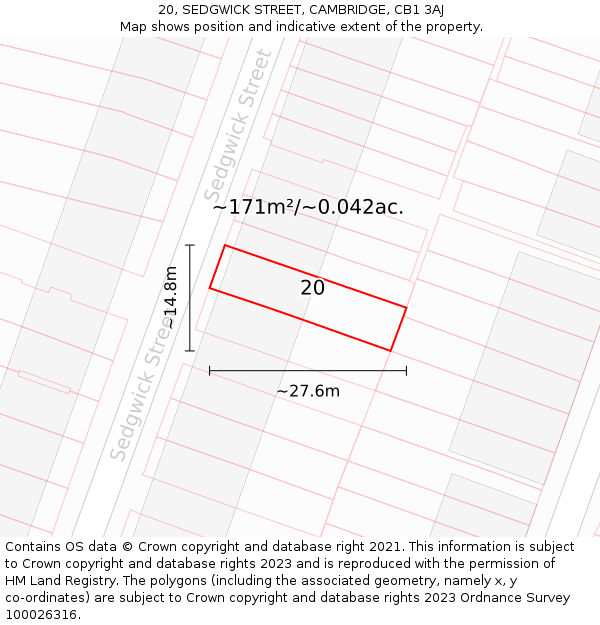 20, SEDGWICK STREET, CAMBRIDGE, CB1 3AJ: Plot and title map