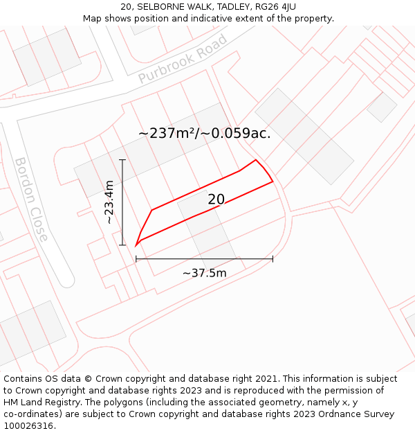 20, SELBORNE WALK, TADLEY, RG26 4JU: Plot and title map