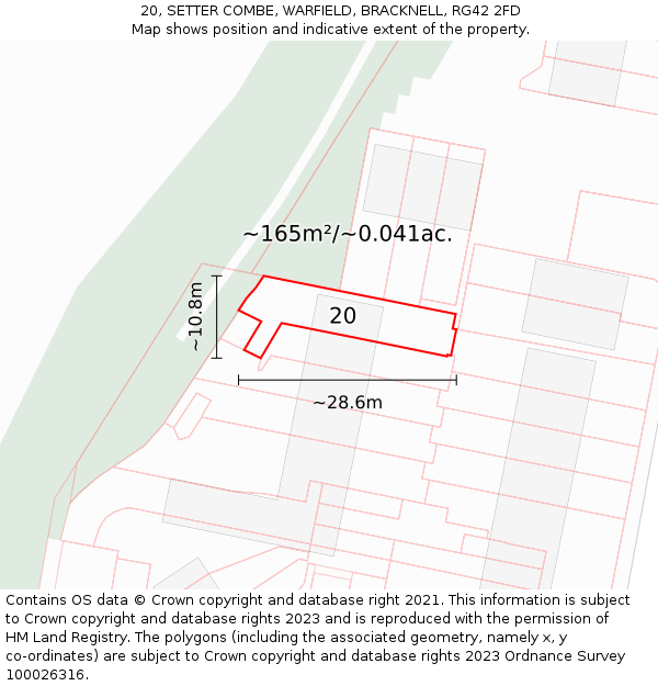 20, SETTER COMBE, WARFIELD, BRACKNELL, RG42 2FD: Plot and title map