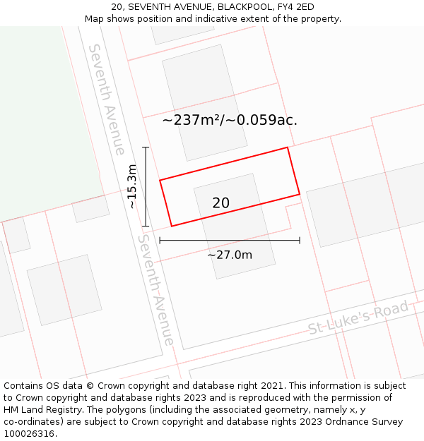20, SEVENTH AVENUE, BLACKPOOL, FY4 2ED: Plot and title map