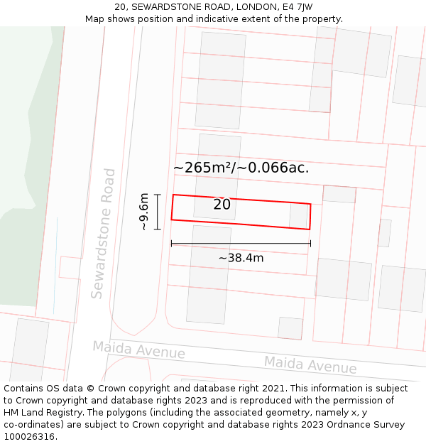 20, SEWARDSTONE ROAD, LONDON, E4 7JW: Plot and title map
