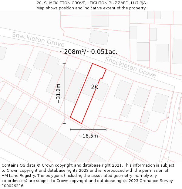 20, SHACKLETON GROVE, LEIGHTON BUZZARD, LU7 3JA: Plot and title map