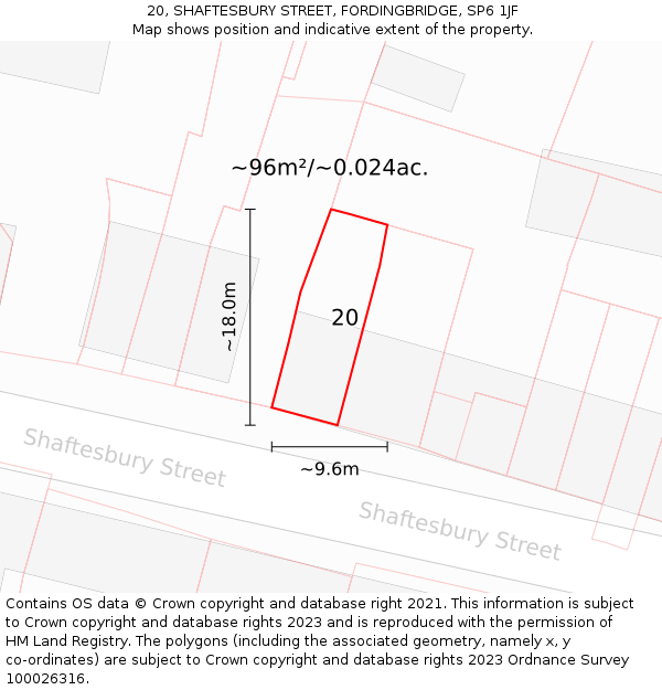 20, SHAFTESBURY STREET, FORDINGBRIDGE, SP6 1JF: Plot and title map