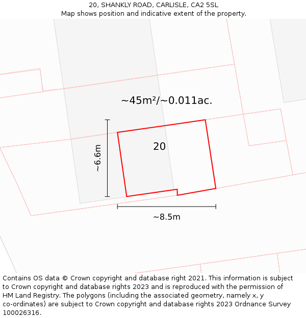 20, SHANKLY ROAD, CARLISLE, CA2 5SL: Plot and title map