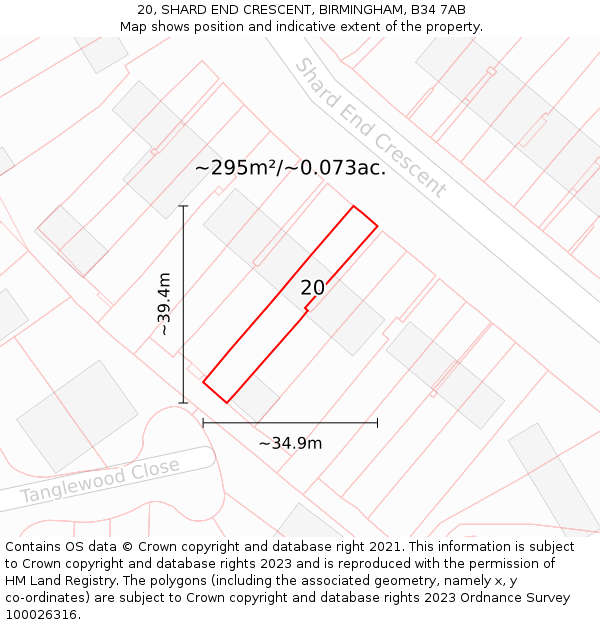20, SHARD END CRESCENT, BIRMINGHAM, B34 7AB: Plot and title map