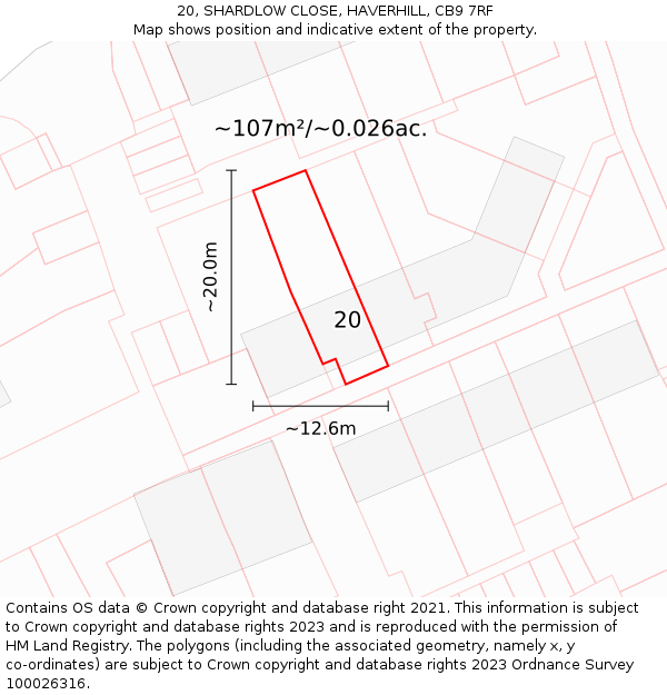 20, SHARDLOW CLOSE, HAVERHILL, CB9 7RF: Plot and title map