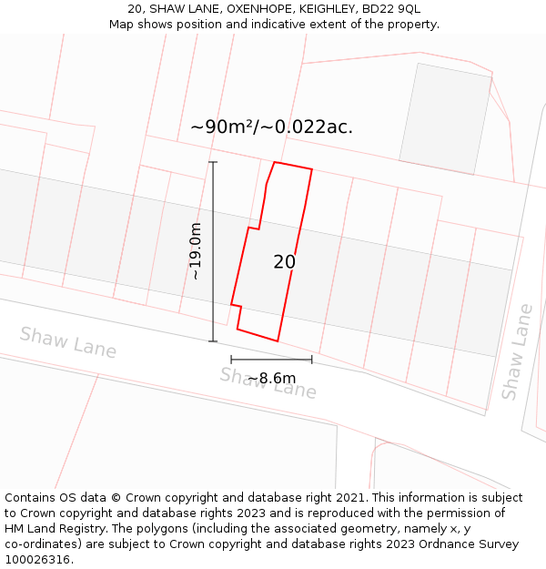 20, SHAW LANE, OXENHOPE, KEIGHLEY, BD22 9QL: Plot and title map