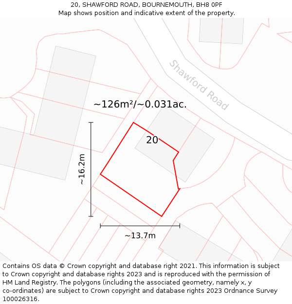 20, SHAWFORD ROAD, BOURNEMOUTH, BH8 0PF: Plot and title map