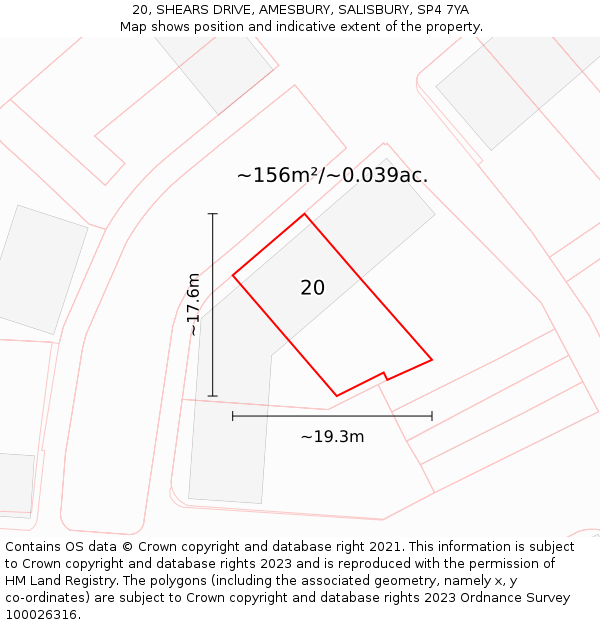 20, SHEARS DRIVE, AMESBURY, SALISBURY, SP4 7YA: Plot and title map