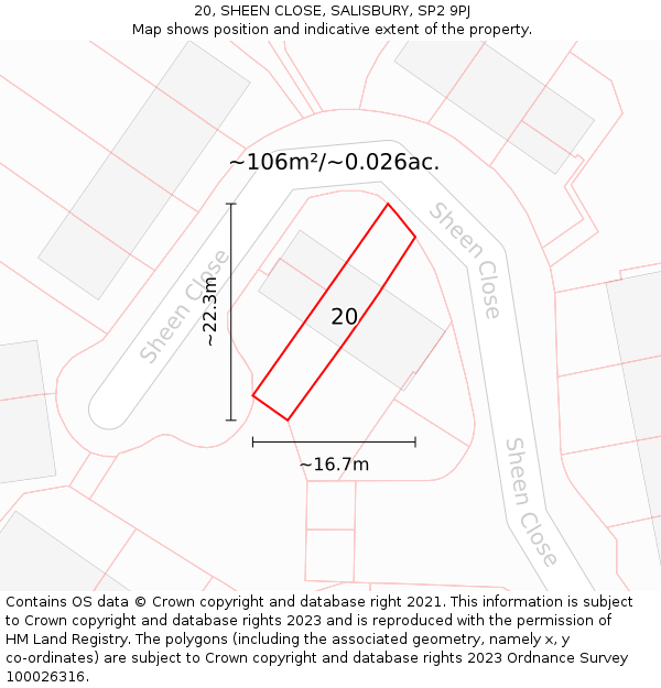 20, SHEEN CLOSE, SALISBURY, SP2 9PJ: Plot and title map