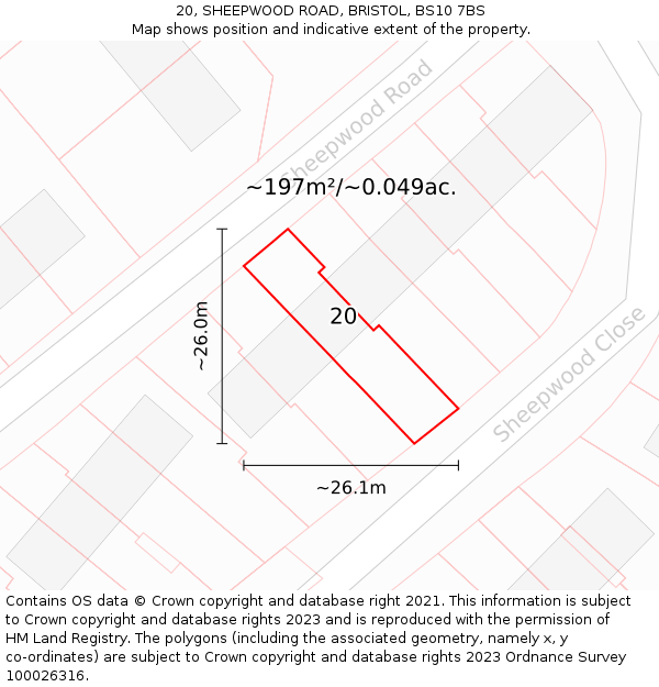 20, SHEEPWOOD ROAD, BRISTOL, BS10 7BS: Plot and title map