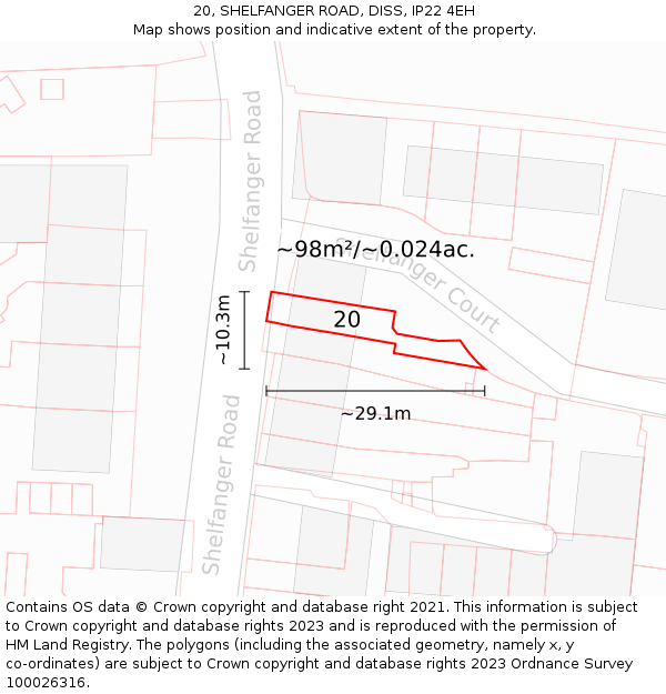 20, SHELFANGER ROAD, DISS, IP22 4EH: Plot and title map